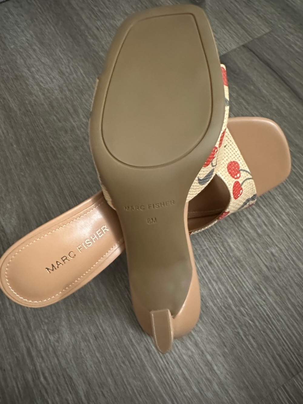 Marc Fisher Peach Slide Heels with Cherry Print - Picture 8 of 8